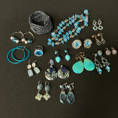 Blue Earring Bracelet And Ring Bundle