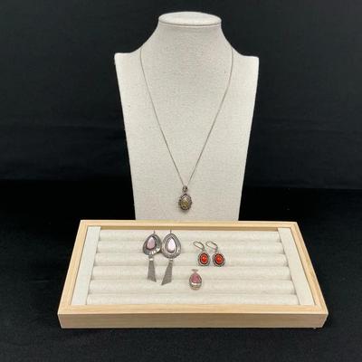 Sterling Silver Earrings, Necklace, And Pendant 