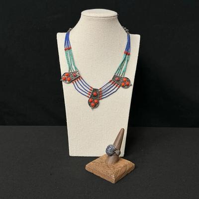 Tribal Style Beaded Necklace And Ring
