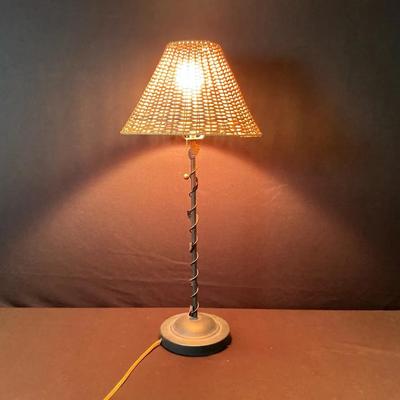 Wrought Iron Lamp With Woven Shade