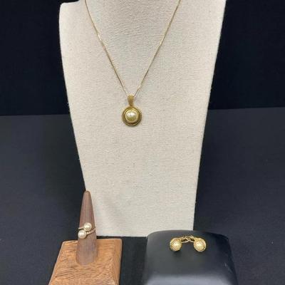 Vintage Gold Necklace, Earrings And Ring