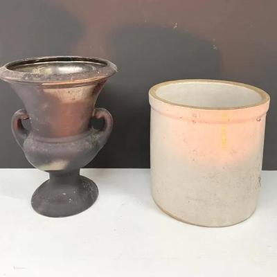 Vintage Stoneware  Crock And Ceramic Vase