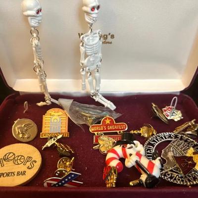 Velvet Jewelry Box with Assorted Pins and Earrings