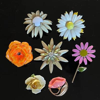 Vintage Floral Brooches (7) with Marked