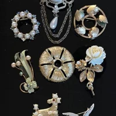 Vintage Brooches with Sarah Coventry Genuine Pearl Semiprecious Stone Circle Pin
