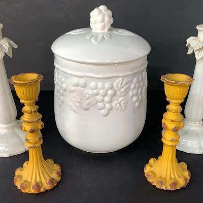 Candlesticks By Vietri, Hobby Lobby And White Canister