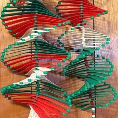 Pair (2) Handmade Vintage Plastic Wind Spinners, 24 Inch, Christmas/Holiday Colors
