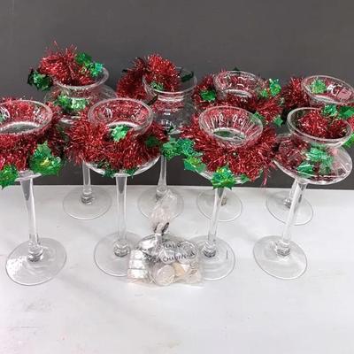 Glass Pedestal Vases/Votive Holders With Christmas Decor (8)