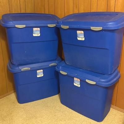 4 Extra Large Sterilite Plastic Hinged Lid Storage Totes, 50 Gallon