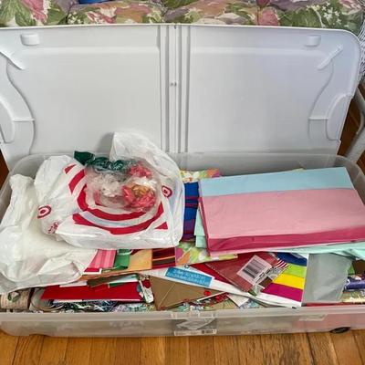 Bin Of Wrapping Paper, Gift Bags And Ribbon 