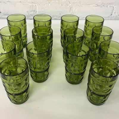 “King’s Crown Thumbprint” Green Glasses Indiana Glass Co. (14)