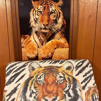 Vintage Bengal Tiger Framed Photo & Acrylic Throw Blanket
