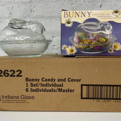 Six New Indiana Glass Bunny Crystal Candy Dishes