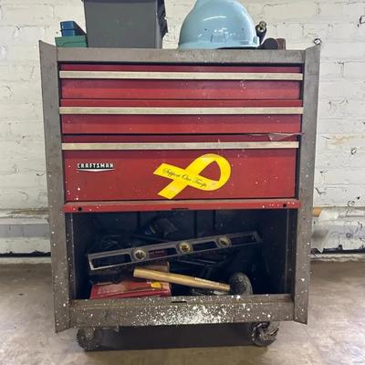 Craftsman Tool Chest Filled with Various Hand Tools; Wrenches, Level, Hardhat and More