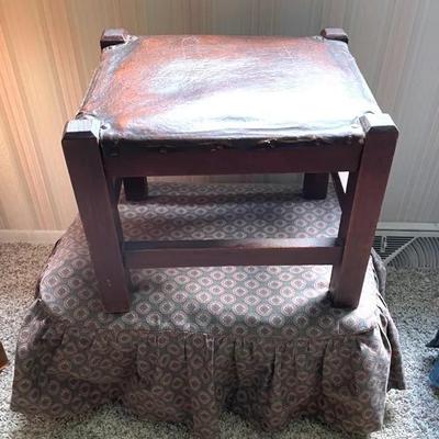 Antique Stickley Style Walnut And Leather Footstool With Antique Footstool 