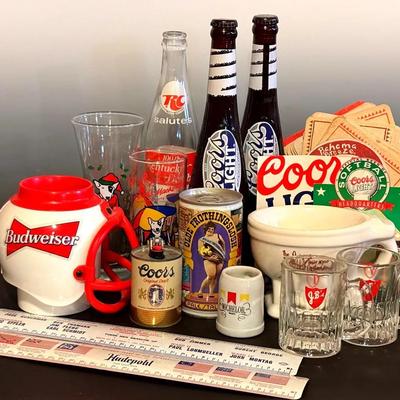 Barware Collectibles With Advertising, Sports, And More (15+ Pieces)