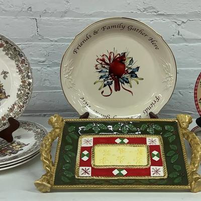 Vintage Seasonal Holiday Plates And Tray
