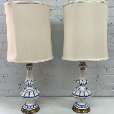 Pair Of Delftware Lamps With Shades