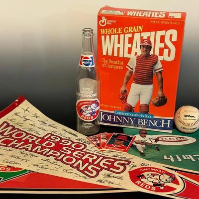 Cincinnati Reds Sports Memorabilia With Pennants, Rose, Bench, Unidentified Signed Ball