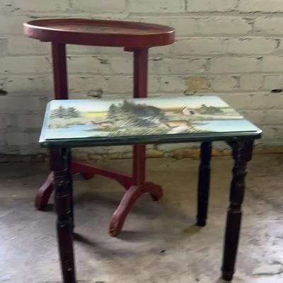 Two Hand Painted Wooden Side Tables 