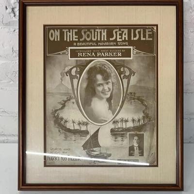 “On The South Sea Isle” Framed Antique Sheet Music 