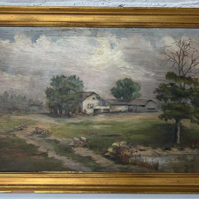Maude Marvin Oil Painting Of A Homestead, Early 20th Century