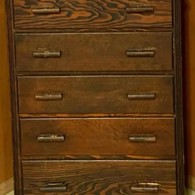 Vintage 5-Drawer Stained Pine Dresser