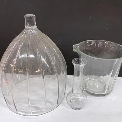 Large Ribbed Glass Cloche With Vase And Ice Bucket 