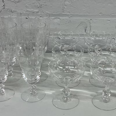 Set Of Etched Crystal Stemware