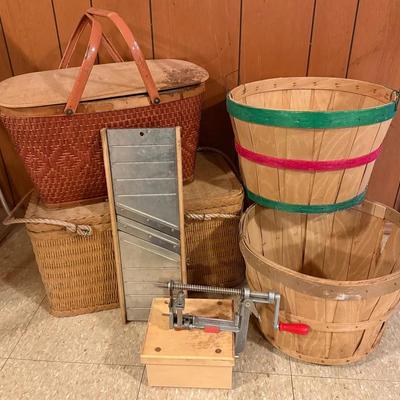 Picnic & Apple Baskets (4) With Peeler, Slicer, Etc
