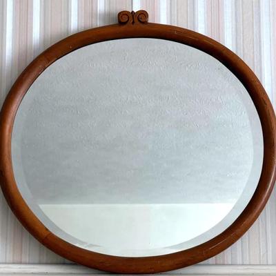 Antique Oval Dressing/Wall Mirror With Carved Scroll Detail