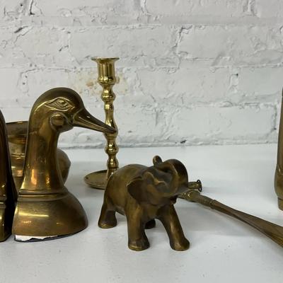 Brass Decor With Elephant, Duck Bookends, Riding Boot Bookend And More