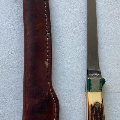 Vintage Schrade + Uncle Henry 167 USA Fillet Knife Bone With Leather Sheath