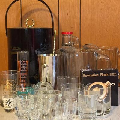 Barware Cleanout With Ford Ice Bucket, Shot Glasses, Flask & More