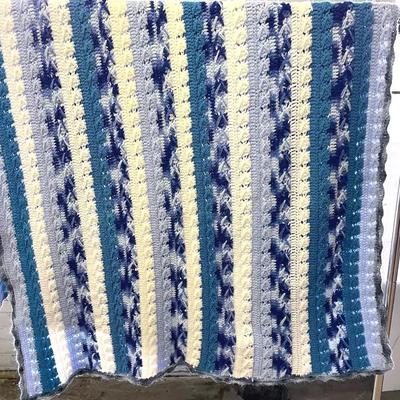 Hand Crocheted Afghan In Blues