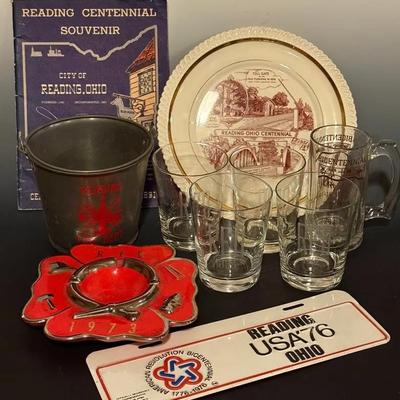 Reading Ohio Vintage Collectibles (10) With Fire Department Ash Tray, Bucket, Glasses & More