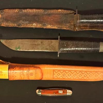 Fixed Blade Hunting & Filet Knives (3), Plus Small Anvil Brand Pocketknife 