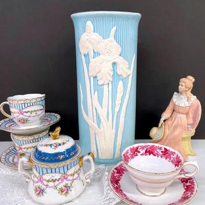 Limoges Porcelain With Homeco Figurine And Omnibus Vase