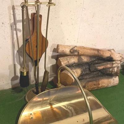 Brass Log Holder, Tools And Electric Logs, Vintage 
