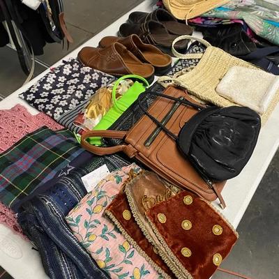 Vintage Scarves And Purses With Clarks Leather Shoes 
