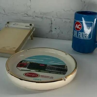 Vintage Collectible Advertising with Burger Beer Ashtray, Upjohn Notepad and More
