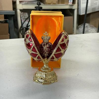Faberge Style Red Imperial Crown Enamel Egg  