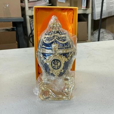 *Updating pics* Faberge Style Lion Blue Enamel Egg - Large