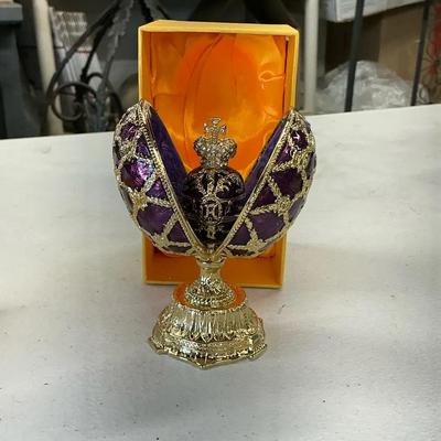 Faberge Style Purple Imperial Crown Enamel Egg
