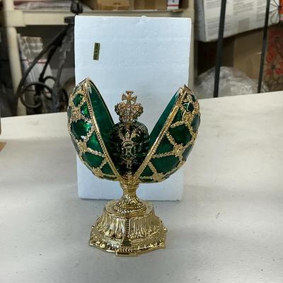 Faberge Style Green Imperial Corn Enamel Egg
