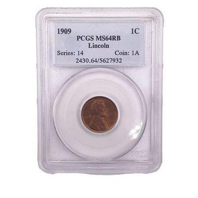 Sale Photo Thumbnail #20: Lot 056 
1909 Lincoln Penny PCGS MS64RB