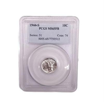 Sale Photo Thumbnail #19: Lot 055   
1944-S PCGS MS 65 Mercury Dime