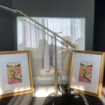 Modern Marble Base Lamp & 3 Modern Prints