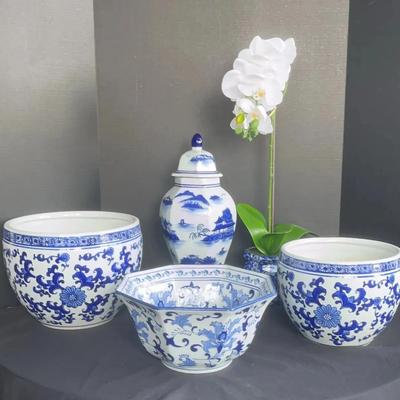 5 Blue & White Ceramic Vases