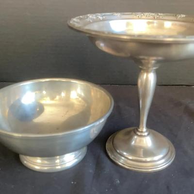 Wild Rose Weighted Sterling Candy Bowl & Williamsburg Steiff Pewter Bowl